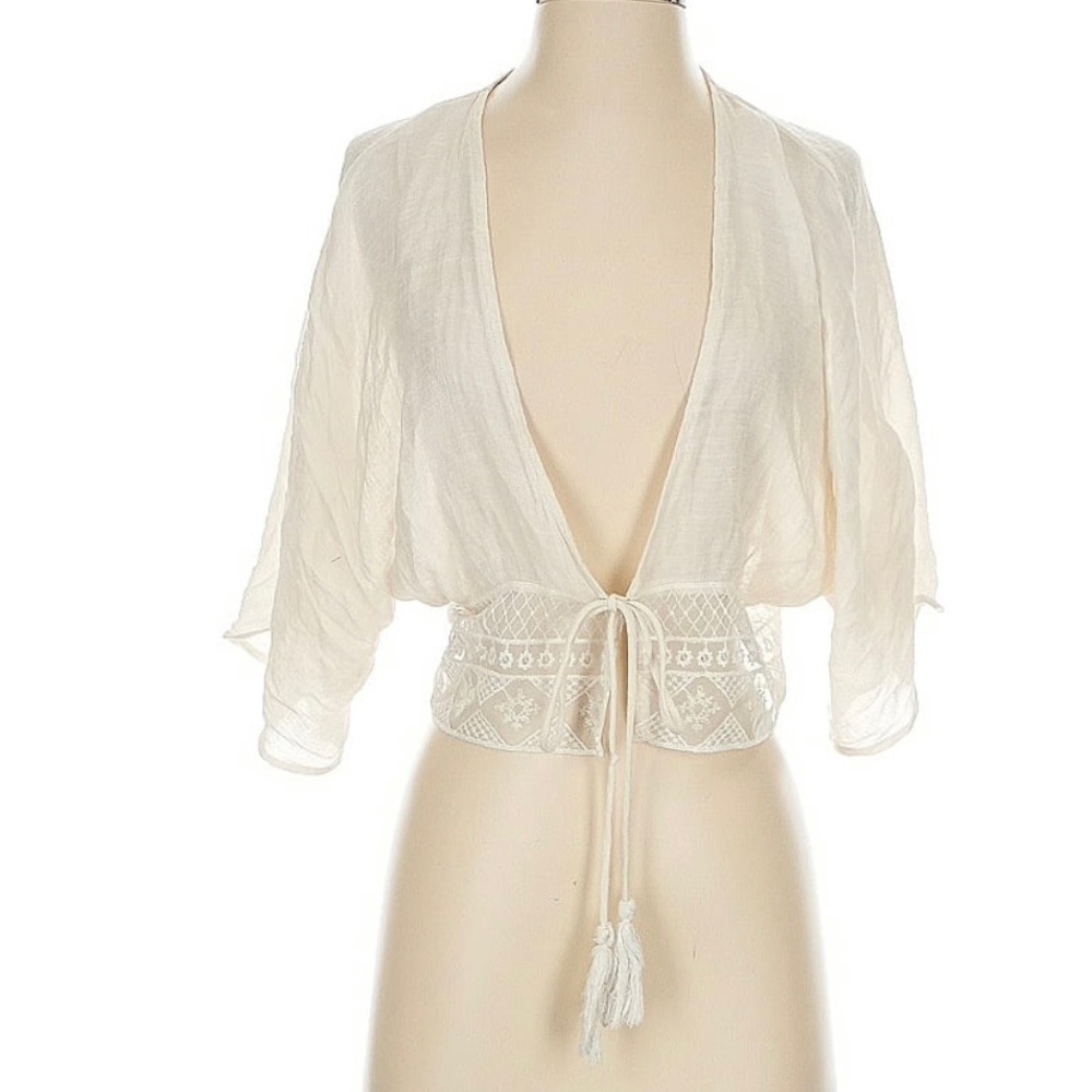 Elegant Cream Sheer Kimono Top